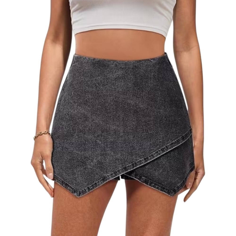 Black Denim Skirt Shorts Vintage Wash Festival Goth XL